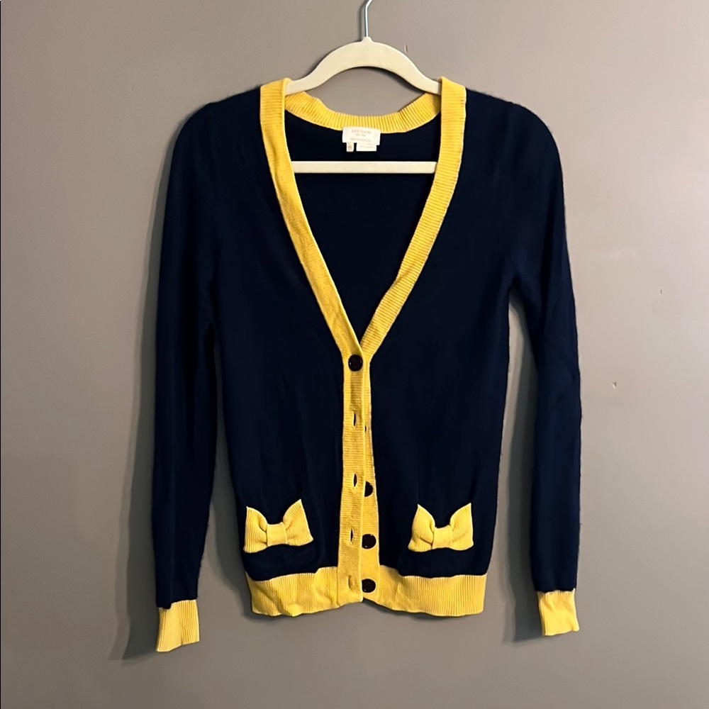Kate Spade Navy and Yellow Women's Cardigan Sweater